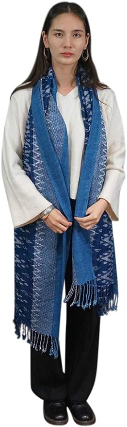 Super Soft Reversible 100% Handloom Woven Thai Ikat Batik Women Cotton Scarf Pashmina Shawl Fair Trade #101