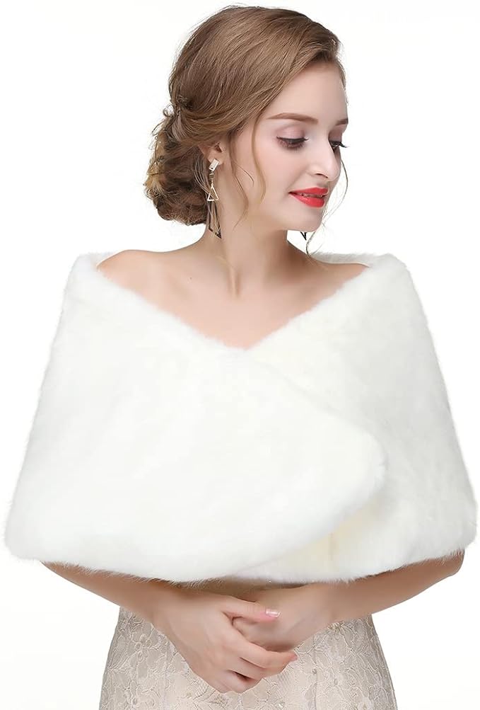 Women’s 1920s Faux Fur Shawl Bridal Wedding Fur Wraps and Bolero Shrug Faux Mink Stole for Women and Girls