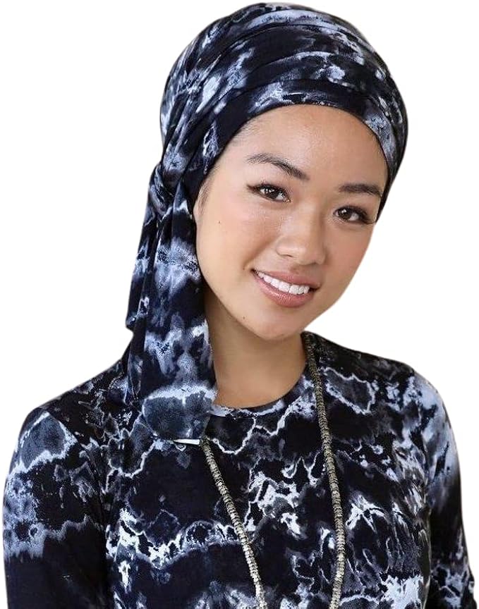 Tichel Head Scarf for Women, Black Tie-Dye Long Headwrap, Jewish Head Covering, Hijab Wrap, Chemo Headwear, Cancer Gifts, Mult Colored, 1 Size