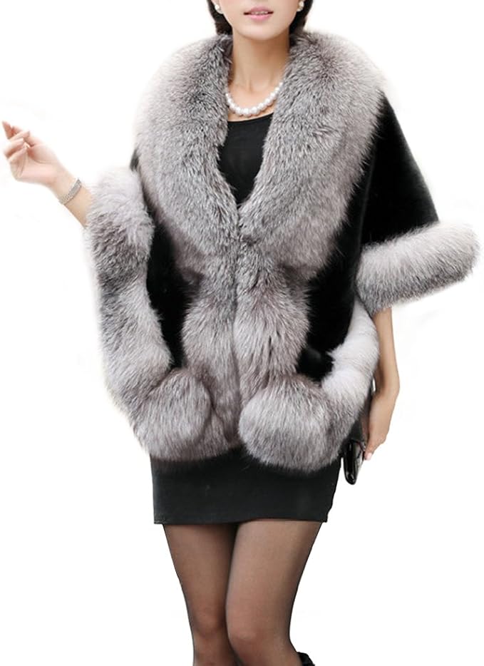 Bridal Women’s Luxury Faux Fur Shawl Wrap Stole Cape for Winter