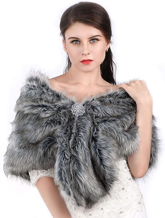 Faux Fur Shawls and Wraps Wedding Faux Fox Fur Stole Bridal Fur Scarf for Bride and Bridesmaids