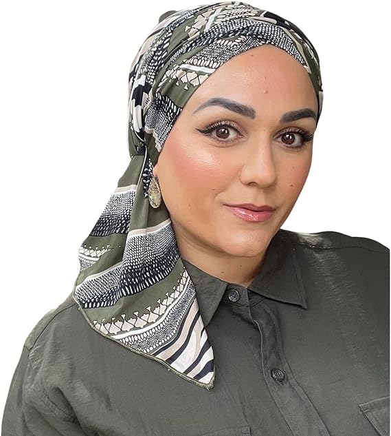 Head Scarf for Women, Eclectic Olive Print Hijab Headwrap, Tichel Head Covering, Chemo Headwear, Cancer Gift, Multi Colored, 1 Size