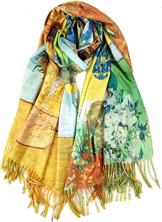 Plum Feathers Super Soft Cashmere Feel Double Sided Reversible Art Shawl Scarf Van Gogh Monet Klimt Inspired