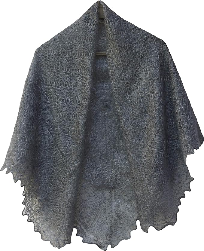 Fedelkea Wool Hand Knit Orenburg Shawl Wrap Slavic Goat Down Crochet 49×49 Inch, Grey, SIze