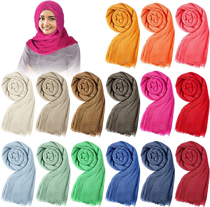 15 Pieces Hijab Scarfs for Women, Muslim Head Scarf Solid Hijab Scarfs Long Stylish Soft Wrap Shawl, 15 Colors